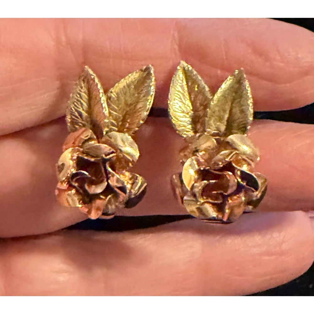 Krementz Rose Earrings Gold Overlay Screw Backs